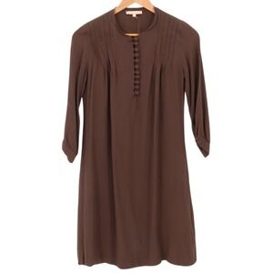 Sandro Pleated Button Shift Dress Size US 4 Brown Parisian Pockets‎ Minimalist